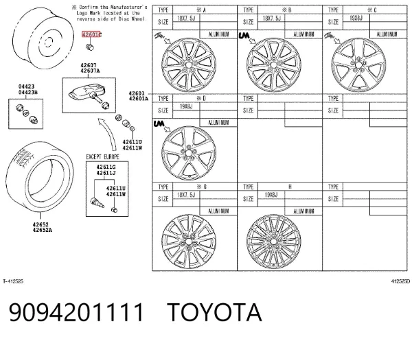 Tuercas de rueda 9094201111 Toyota
