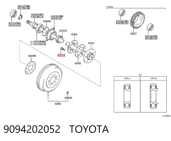 Espárrago de rueda trasera 9094202052 Toyota