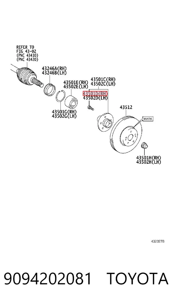 Espárrago de rueda delantero 9094202081 Toyota