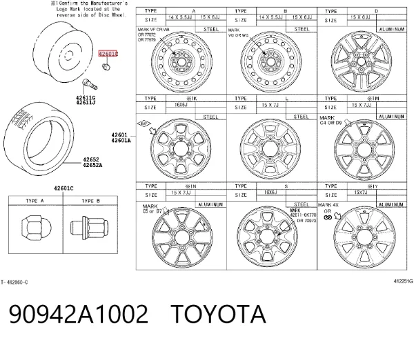 Tuercas de rueda 90942A1002 Toyota