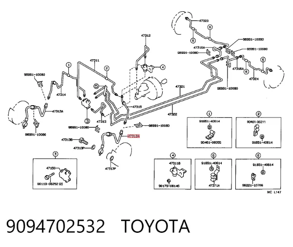 Latiguillos de freno delantero 9094702532 Toyota