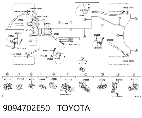 Latiguillo de freno trasero 9094702E50 Toyota