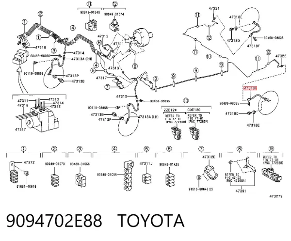 Latiguillo de freno trasero 9094702E88 Toyota