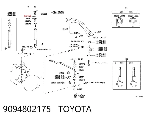 Arandela de casquillo del vástago del amortiguador delantero 9094802175 Toyota