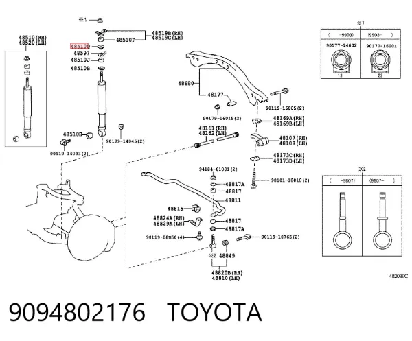 Arandela de casquillo del vástago del amortiguador delantero 9094802176 Toyota