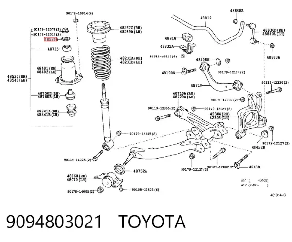 Arandela de casquillo del vástago del amortiguador trasero 9094803021 Toyota