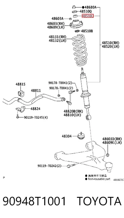 Buje de vástago de amortiguador delantero TOYOTA 90948T1001