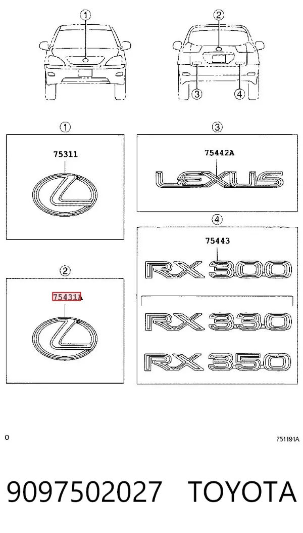 Emblema Lexus RX 300/330/350/400H