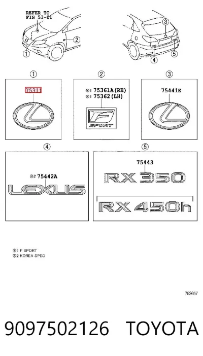 Emblema de capó TOYOTA 9097502126