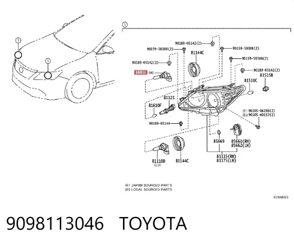 Lámpara halógena 9098113046 Toyota