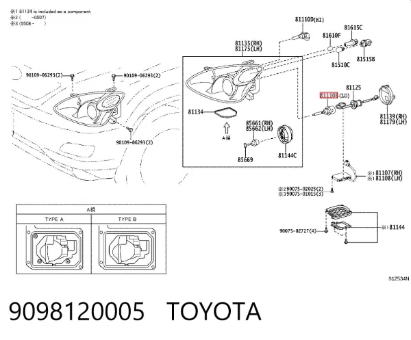 Bombilla de xenón 9098120005 Toyota