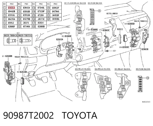 Relé eléctrico multifuncional 90987T2002 Toyota