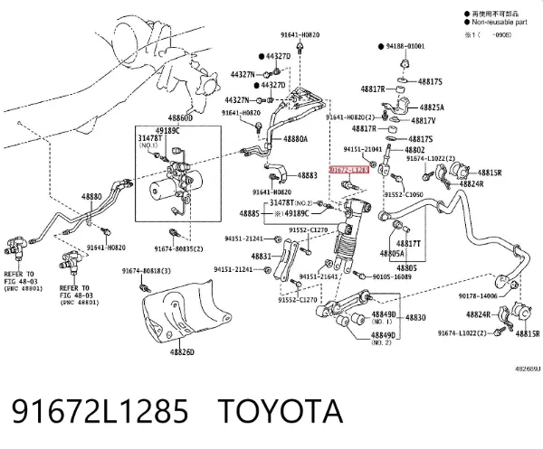 Perno de fijación del brazo inferior trasero 91672L1285 Toyota