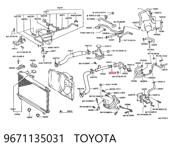 Anillo de estanqueidad del sistema de refrigeración 9671135031 Toyota