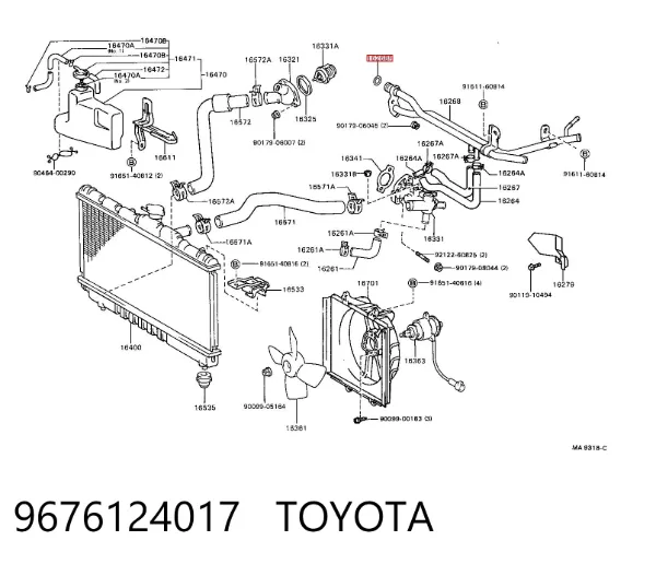 Anillo de estanqueidad del sistema de refrigeración 9676124017 Toyota