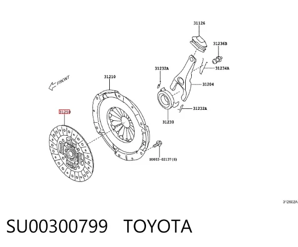 Disco de embrague SU00300799 Toyota