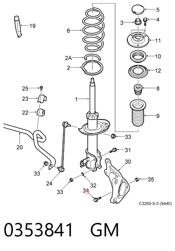 Tornillo de fijación de la rótula de suspensión delantera al muñón 24461287 Peugeot/Citroen