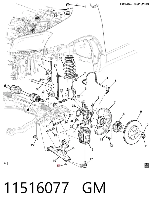 Tuerca del perno de fijación del brazo delantero inferior 11516077 General Motors