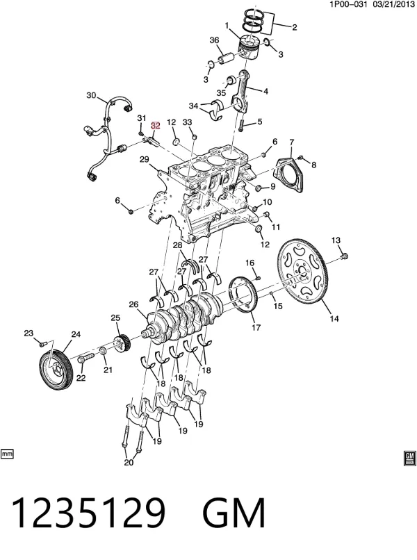 Sensor de cigüeñal 1235129 General Motors