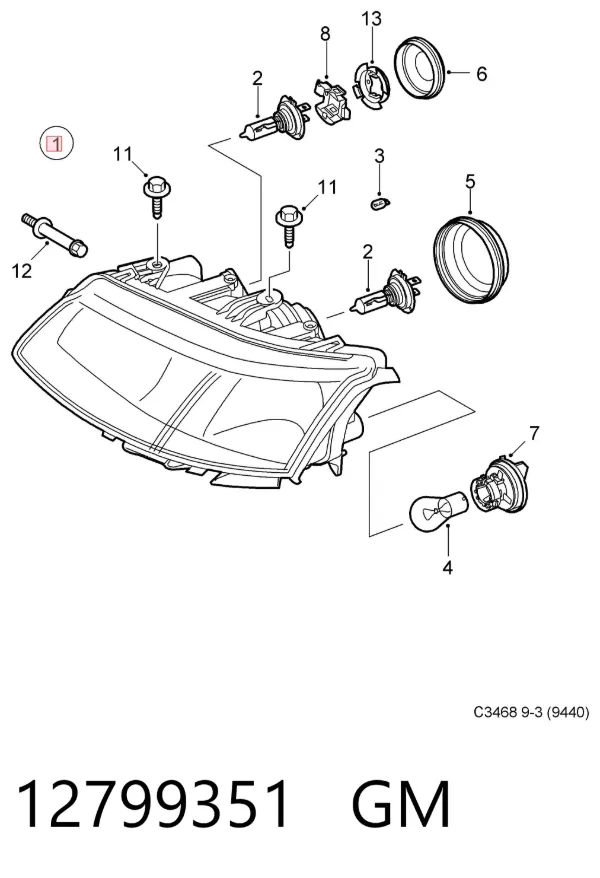 Faro derecho 12799351 General Motors