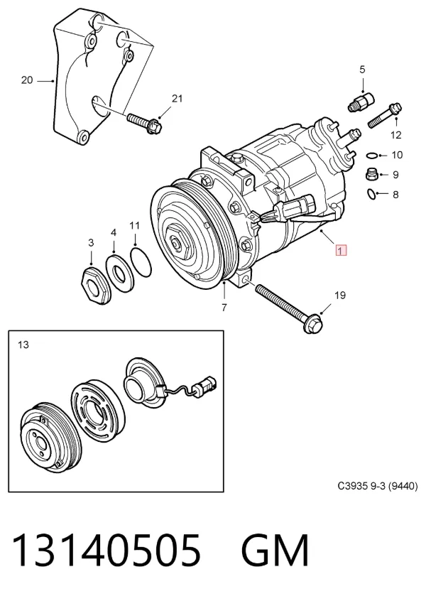 Compresor de aire acondicionado 13140505 General Motors