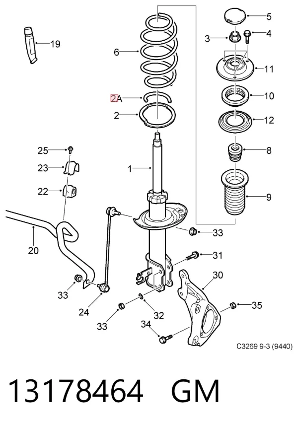 Espaciador de goma inferior del resorte delantero 13178464 General Motors