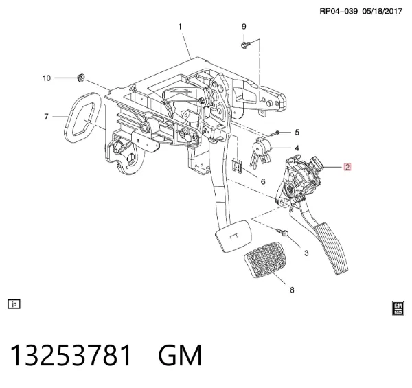 Pedal del acelerador 13253781 General Motors