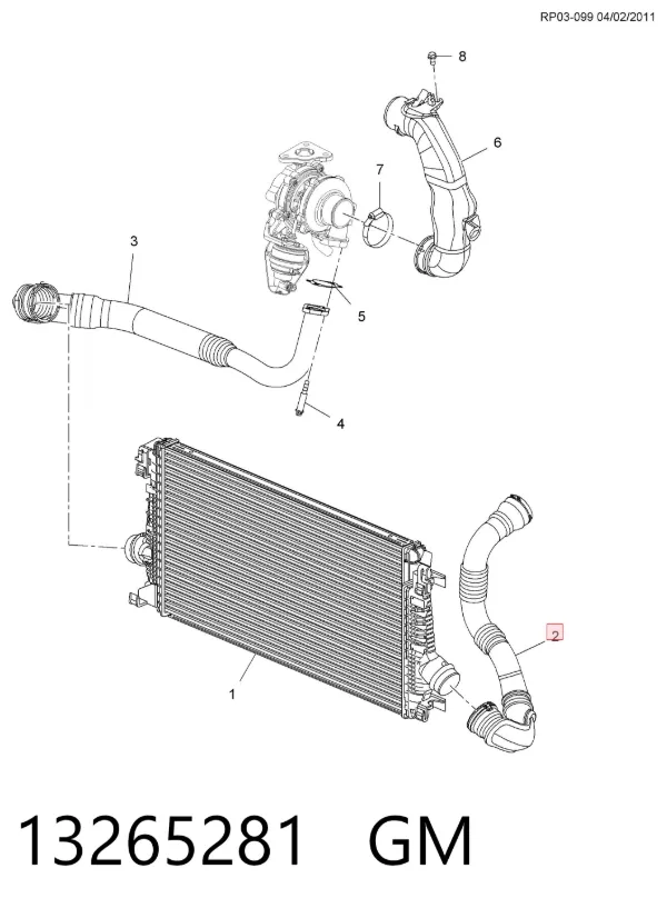 Tubo intercooler 13265281 General Motors