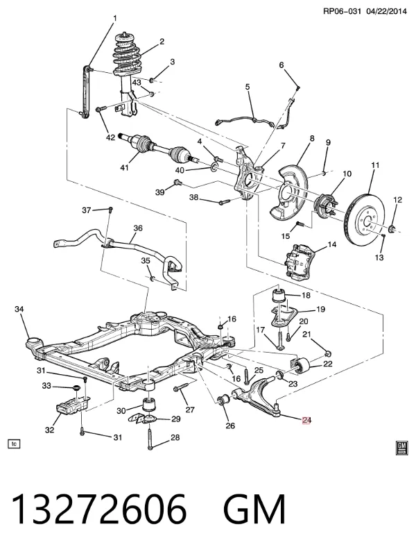 Brazo inferior derecho de la suspensión delantera 13272606 General Motors