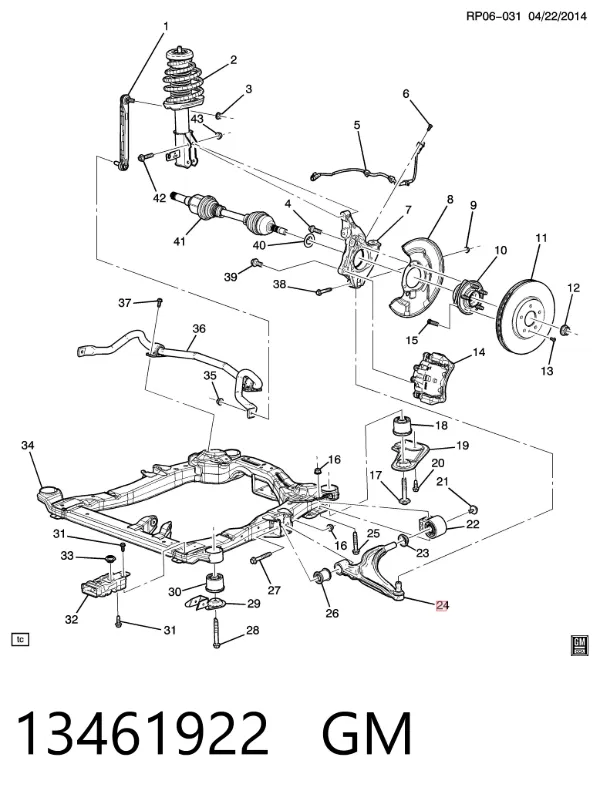 Brazo inferior izquierdo de la suspensión delantera 13461922 General Motors