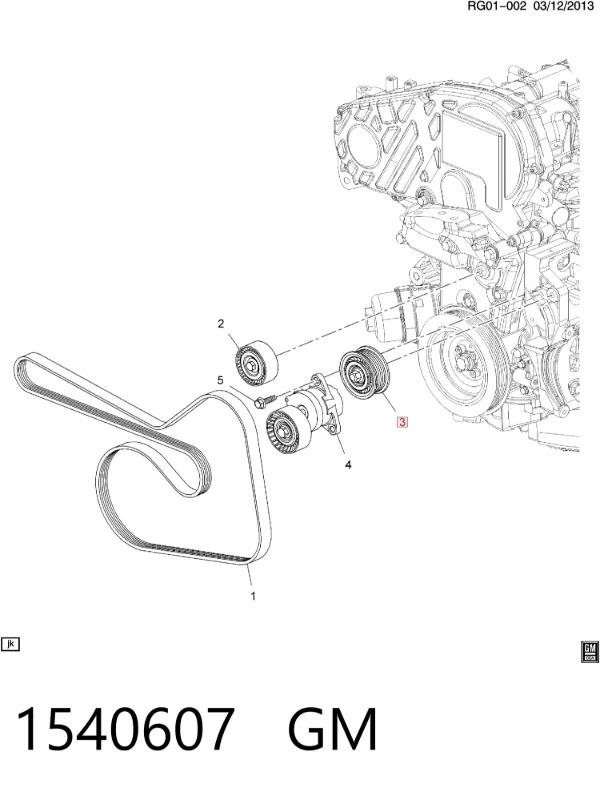 Polea inversión / guía, correa poli V 1540607 General Motors