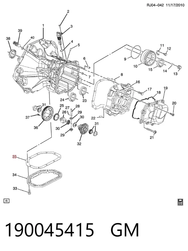 Junta del cárter de aceite de la caja de cambios 190045415 General Motors