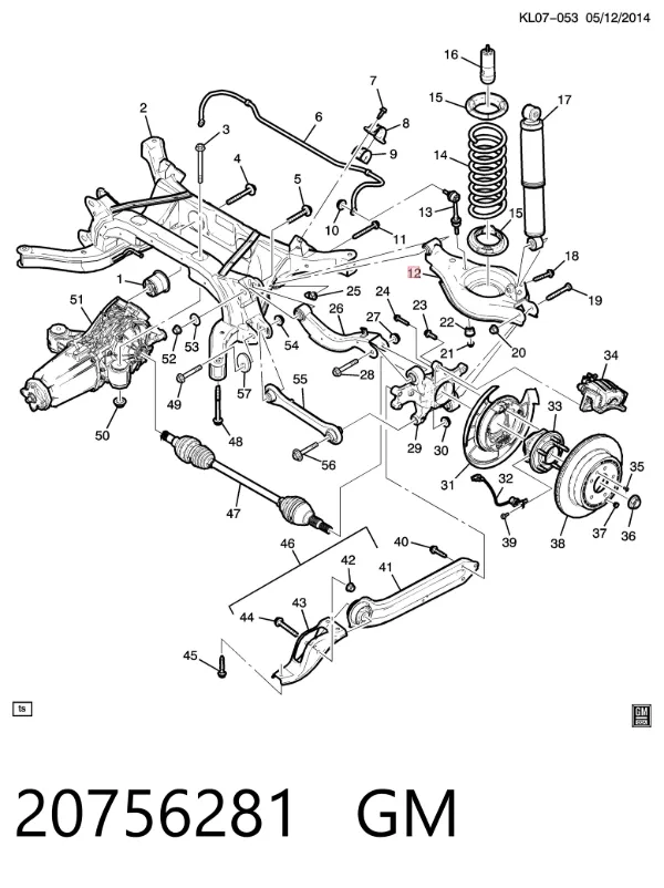 Brazo suspension trasero inferior izquierdo 20756281 General Motors