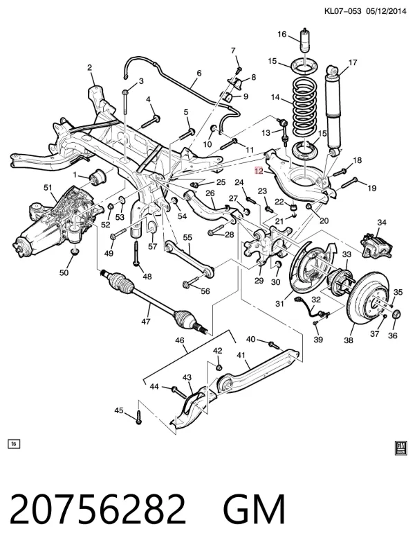 Brazo de suspensión trasero inferior derecho 20756282 General Motors