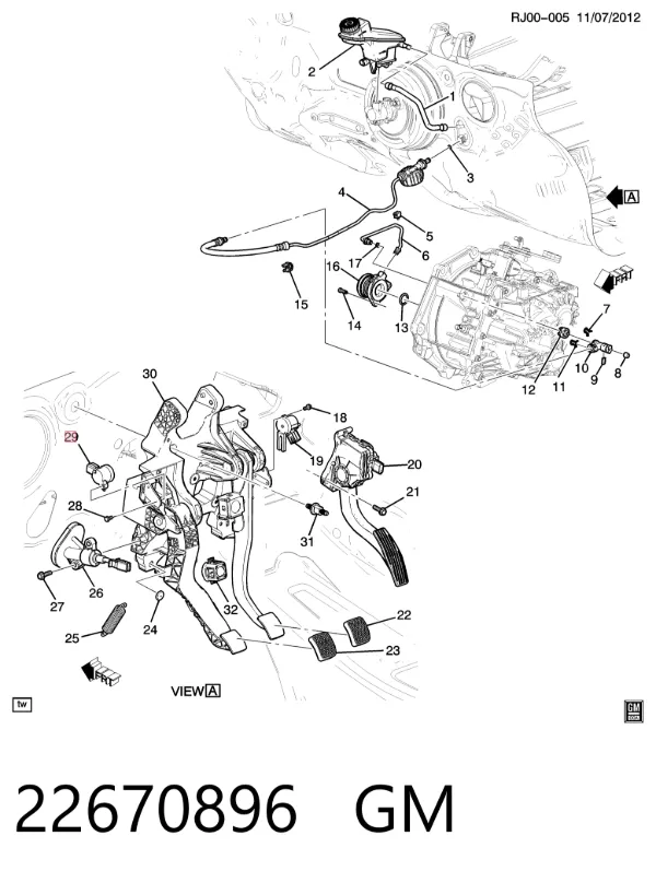 Sensor de posición del pedal de embrague 22670896 General Motors