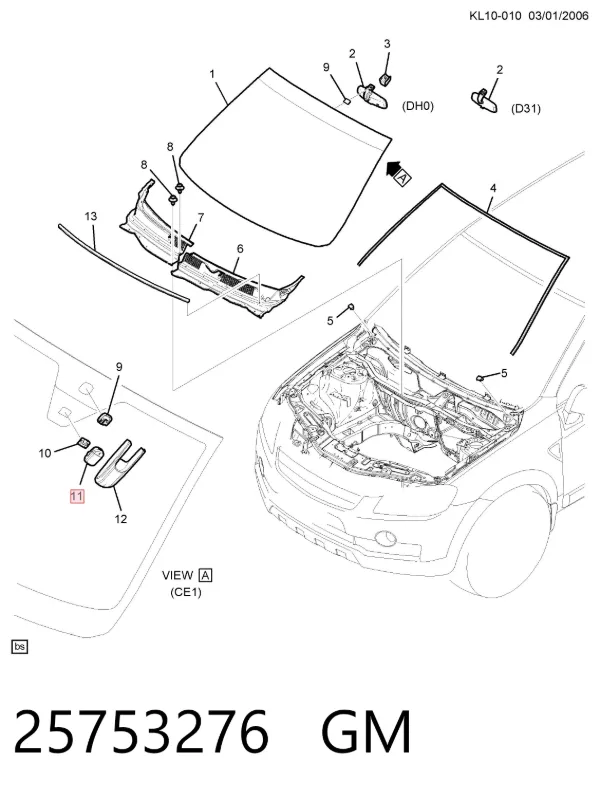 Sensor de lluvia 25753276 General Motors