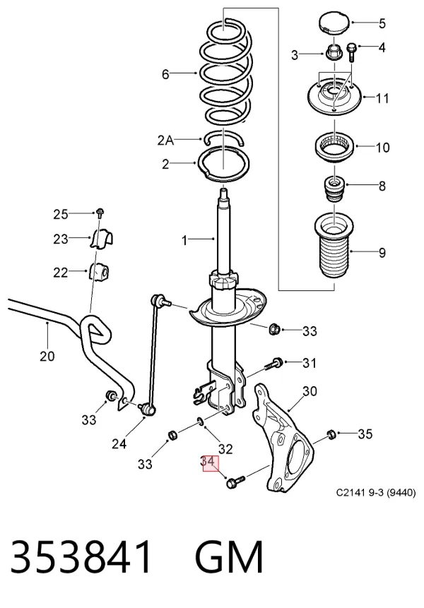 Tornillo de fijación de la rótula de suspensión delantera al muñón 353841 General Motors