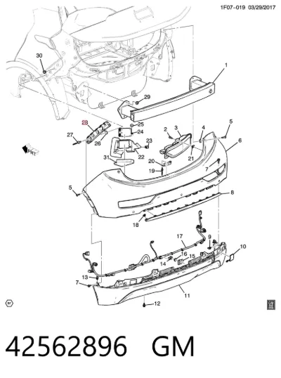 Soporte del parachoques trasero derecho GM 42562896