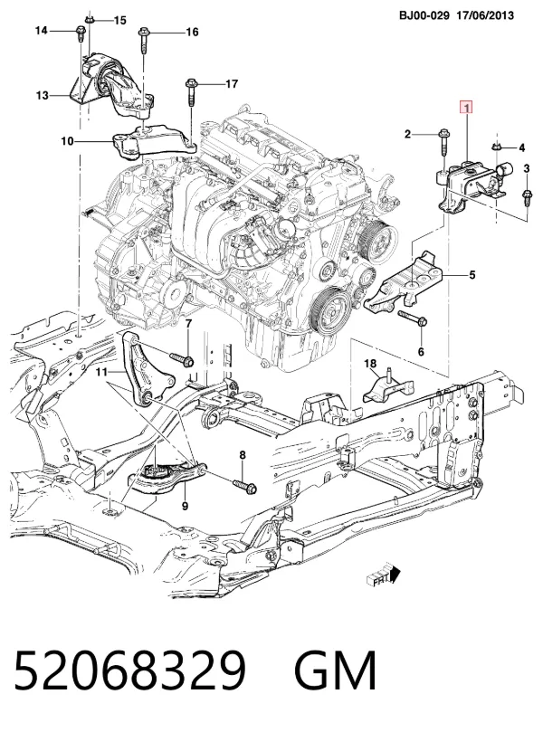 Soporte superior derecho del motor 52068329 General Motors