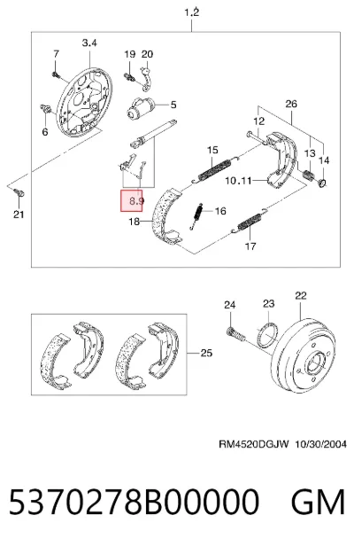 Juego de reparación del freno de estacionamiento GM 5370278B00000