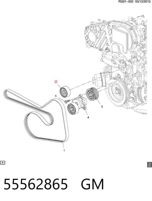 Polea inversión / guía, correa poli V 55562865 General Motors