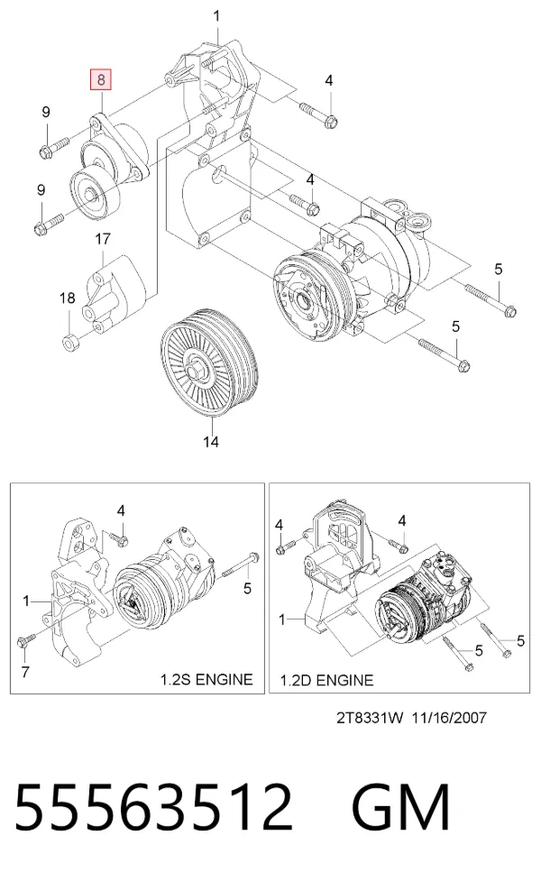Tensor de correa poli V 55563512 General Motors