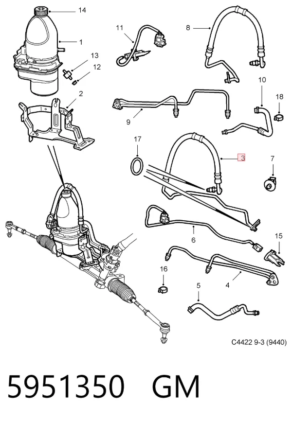 Manguera de baja presión de dirección asistida, del depósito a la bomba 5951350 General Motors