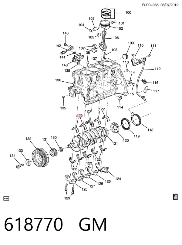 Juego de cojinetes de cigüeñal, cota de reparación (+0,25 mm) 618770 General Motors