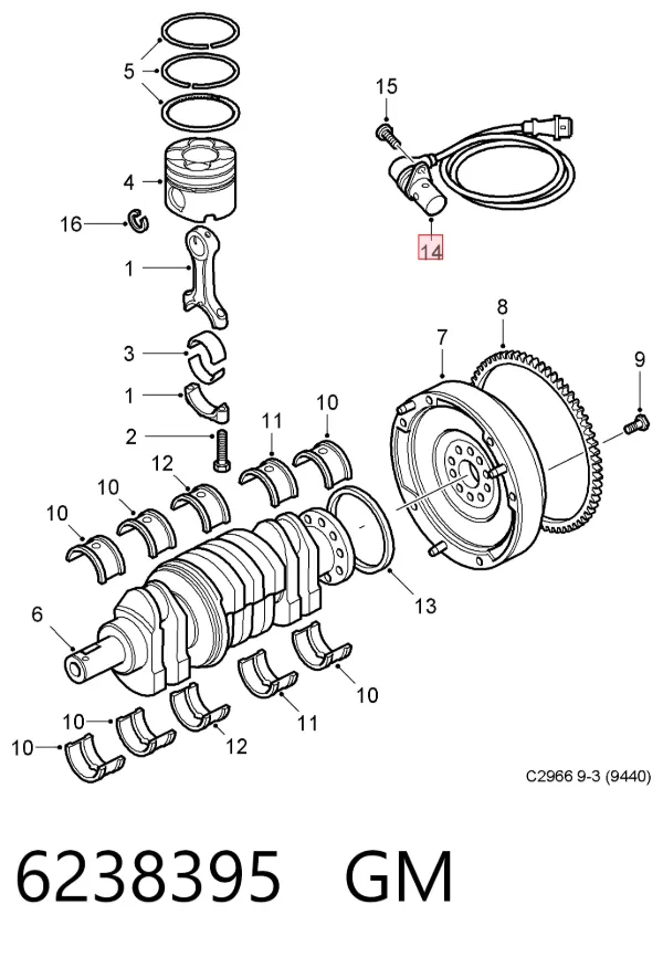 Sensor de cigüeñal 6238395 General Motors