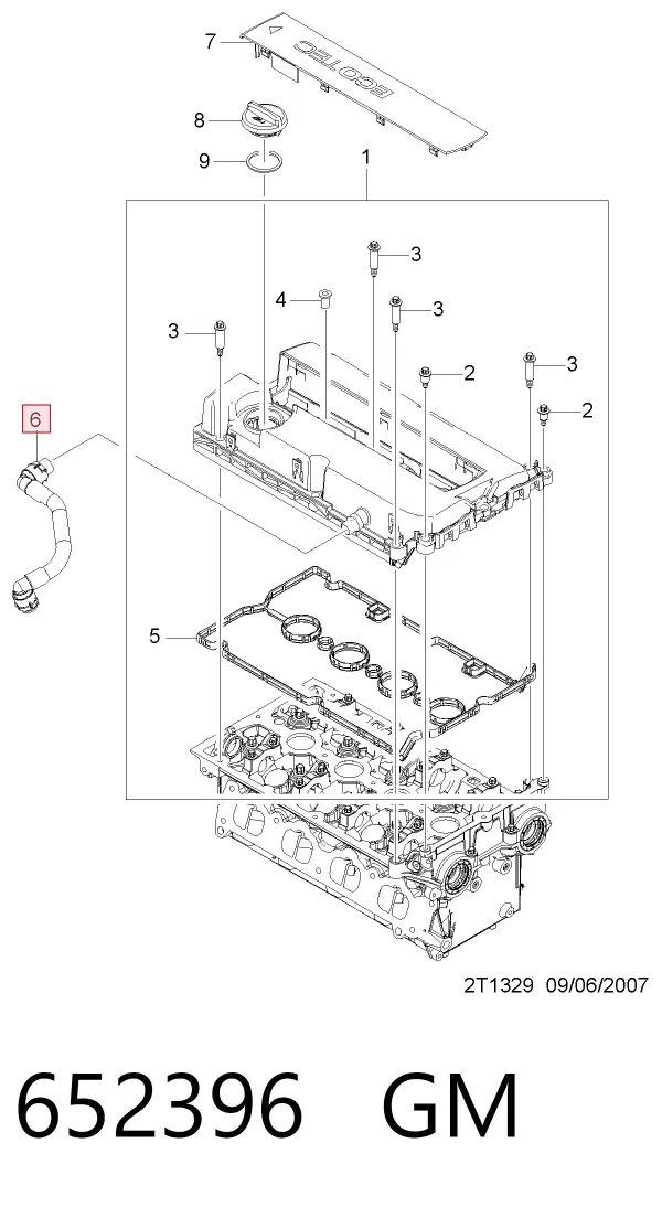 Tubo de ventilación del cárter 652396 General Motors