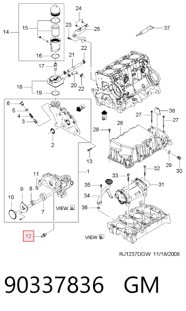 Sensor de presión de aceite 90337836 General Motors