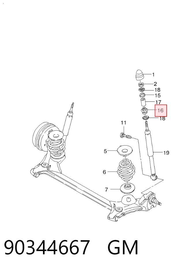 Buje de vástago de amortiguador trasero 90344667 General Motors