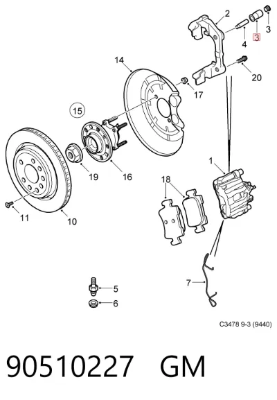 Fuelle de guía de pinza de freno delantero GM 90510227