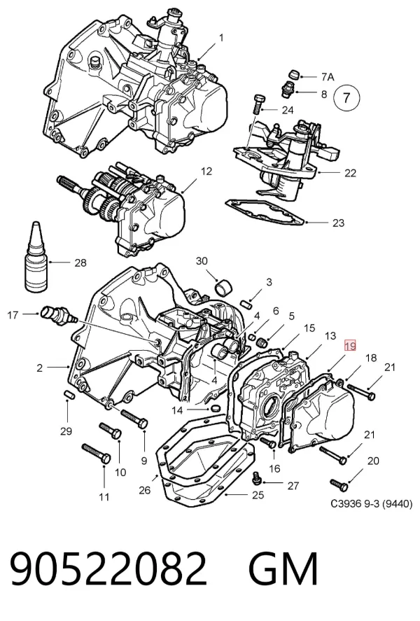 Junta de tapa de caja de cambios 90522082 General Motors
